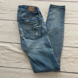 American Eagle Outfitters Blue Jeggings with Distressed Details